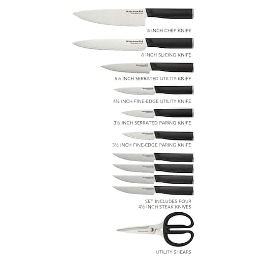 KitchenAid Classic 12-Piece Knife Rubberwood Block Set with Built in Sharpener
